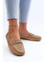 Dámské prolamované mokasíny s ozdobou, hnědé Kaydance