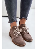 Zazoo 2959 Semišové Polobotky Oxfords Šněrovací Na Plochém Podpatku Tmavě Béžové