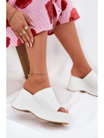 Eko Kožené Pantofle Dámské Na Platformě A Klínu Bílé Kisoffi