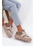 Semišové zateplené dámské tenisky na masivní platformě Vinceza 66841 Leopardo béžové