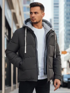 Pánská prošívaná zimní bunda s kapucí tmavě šedá FashionStreet TX5103