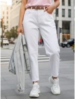 Dámské džíny mom fit s páskem bílé FashionStreet UY2884