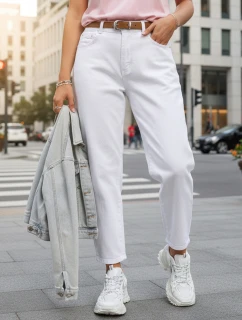 Dámské džíny mom fit s páskem bílé FashionStreet UY2884