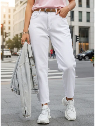 Dámské džíny mom fit s páskem bílé FashionStreet UY2884