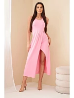 Dámské bavlněné midi šaty bez rukávů s řasením světle růžové