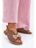 Dámské Sandály S Mašlí Na Plochém Podpatku Béžové S.Barski KV51-014 Dámské Sandály S Mašlí Na Plochém Podpatku Béžové S.Barski KV51-014