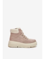 Dámské semišové sněhule Vinceza s kožešinou na platformě – béžové