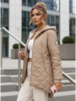Dámská přechodná prošívaná bunda s prodlouženým střihem béžová TY5612