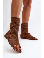 Zazoo 3437 Dámské Semišové Sandály S Hřídelí Na Zip Hnědé Zazoo 3437 Dámské Semišové Sandály S Hřídelí Na Zip Hnědé