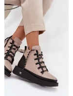 Kožené dámské kotníčkové boty na platformě s vyhříváním Artiker 55C0884 Béžové Kožené dámské kotníčkové boty na platformě s vyhříváním Artiker 55C0884 Béžové