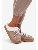 Dámské pantofle s kožíškem a mašlí Fenella – béžové