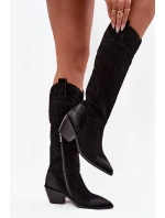 Dámské kozačky na podpatku z přírodní broušené kůže Artiker – černé