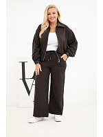Dámská sada Plus Size se zipovou mikinou a širokými kalhotami hnědý Dámská sada Plus Size se zipovou mikinou a širokými kalhotami hnědý