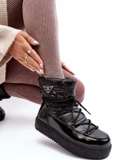 Dámské boty do sněhu na platformě se šněrováním v černém Fleure