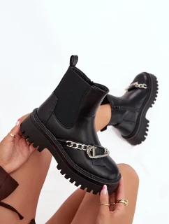 Dámské kotníkové boty Marvella na platformě s řetízkem – černé