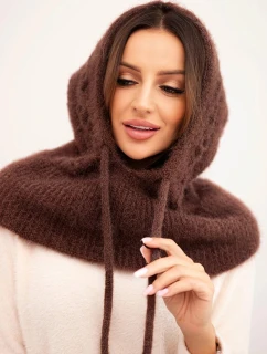 Dámská čepice s kapucí, vázáním a copánkovým vzorem hnědá