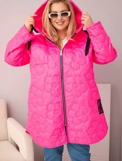 Dámská bunda Plus Size prošívaná s kapucí a nápisem HOPE růžový neon