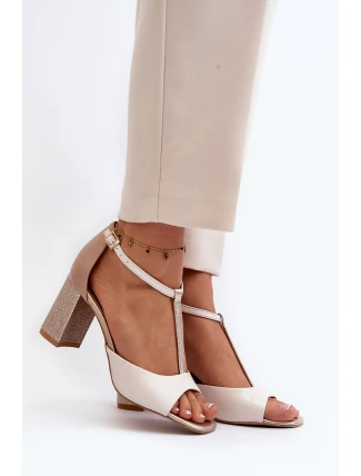 Kožené sandály na podpatku Laura Messi 2759 béžové