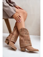 Zdobené Kotníkové Boty Koval na Polovině Lýtka na Podpatku S.Barski HY42-153 Kamel