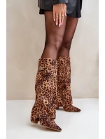 Dámské Kozačky Na Podpatku Před Kolena Leopardí Hnědé Portora