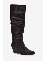 Kozačky Kovbojky Na Podpatku S Řasením Zateplené Černé Rosvian