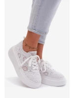 Háčkované dámské tenisky na platformě bílé Evalora