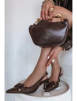 Dámské sandály na podpatku s ozdobným detailem Čokoládové Brienne