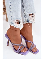 Dámské lodičky na podpatku s pásky a kamínky fialové Karima