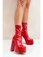 Lakované Kotníkové Boty Na Platformě A Vysokém Podpatku Červené Lotisha
