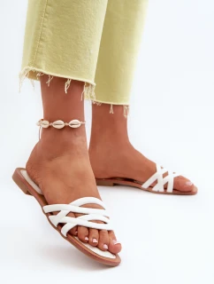 Dámské sandály z ekokože na ploché podrážce bílé Moldela