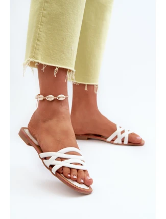 Dámské sandály z ekokože na ploché podrážce bílé Moldela