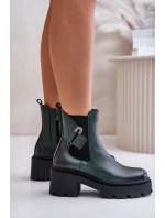 Zazoo 60490 Kožené Zateplené Boty S Dekorací Tmavězelené