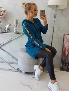 Dámská delší mikina se zipem na zádech 8997 Marine Petrolejová - K-Fashion