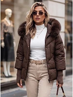 Dámská prošívaná zimní bunda s kožešinou, hnědá, FashionStreet TY5744
