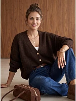 Dámský volný kardigan na knoflíky v čokoládové barvě FashionStreet MY2573 Dámský volný kardigan na knoflíky v čokoládové barvě FashionStreet MY2573
