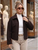 Krátký dámský kabát typu „baranek“ se zipem, čokoládová barva, FashionStreet TY6058