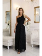 656-3 Dlouhé třpytivé večerní šaty na jedno rameno - klasické černé