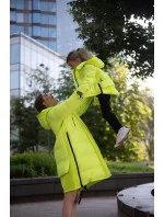 Neonově žlutá dlouhá zimní bunda z různých spojených materiálů (jin-210)