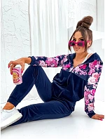 Dámská velurová souprava s růžemi tmavě modrá (8210)