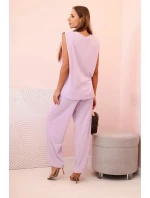 Dámský komplet z viskózy bez rukávů a rovnými kalhotami světle fialový