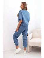 Dámský viskózový komplet s krátkým rukávem a nohavicemi džínový melír