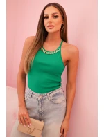 Dámský bavlněný top na ramínkách s ozdobným řetízkem zelená