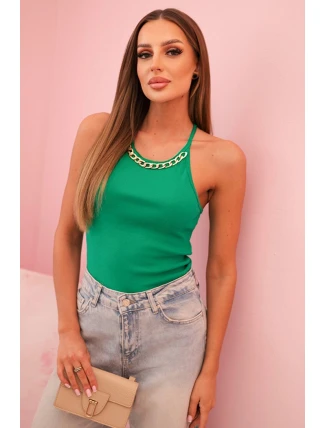 Dámský bavlněný top na ramínkách s ozdobným řetízkem zelená