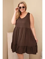 Dámské viskózové šaty Plus Size s krajkou bez rukávů hnědá