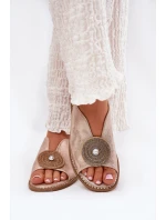 Lesklé Dámské Sandály S Dekorativním Detailem S.Barski KV51-012 Růžové Zlato Lesklé Dámské Sandály S Dekorativním Detailem S.Barski KV51-012 Růžové Zlato