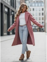 Dámský dlouhý kabát z ovčí kůže růžový FashionStreet NY0755z