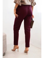 Dámské viskózové kalhoty s páskem a zúženými nohavicemi bordové