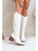 Kožené Holinky Před Kolena Na Podpatku Bílé Zazoo 3675