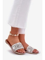 Dámské Pantofle Na Plochém Podpatku Se Zdobením Bílé Dorfedi