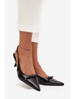 Lakované lodičky na jehle s mašlí Černé Olvena